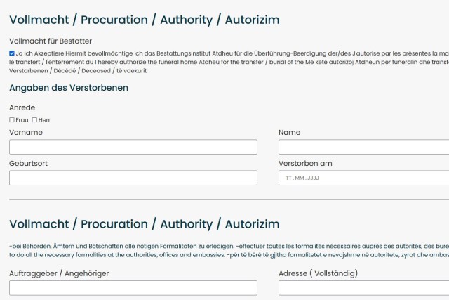 Leichentransport Vollmacht